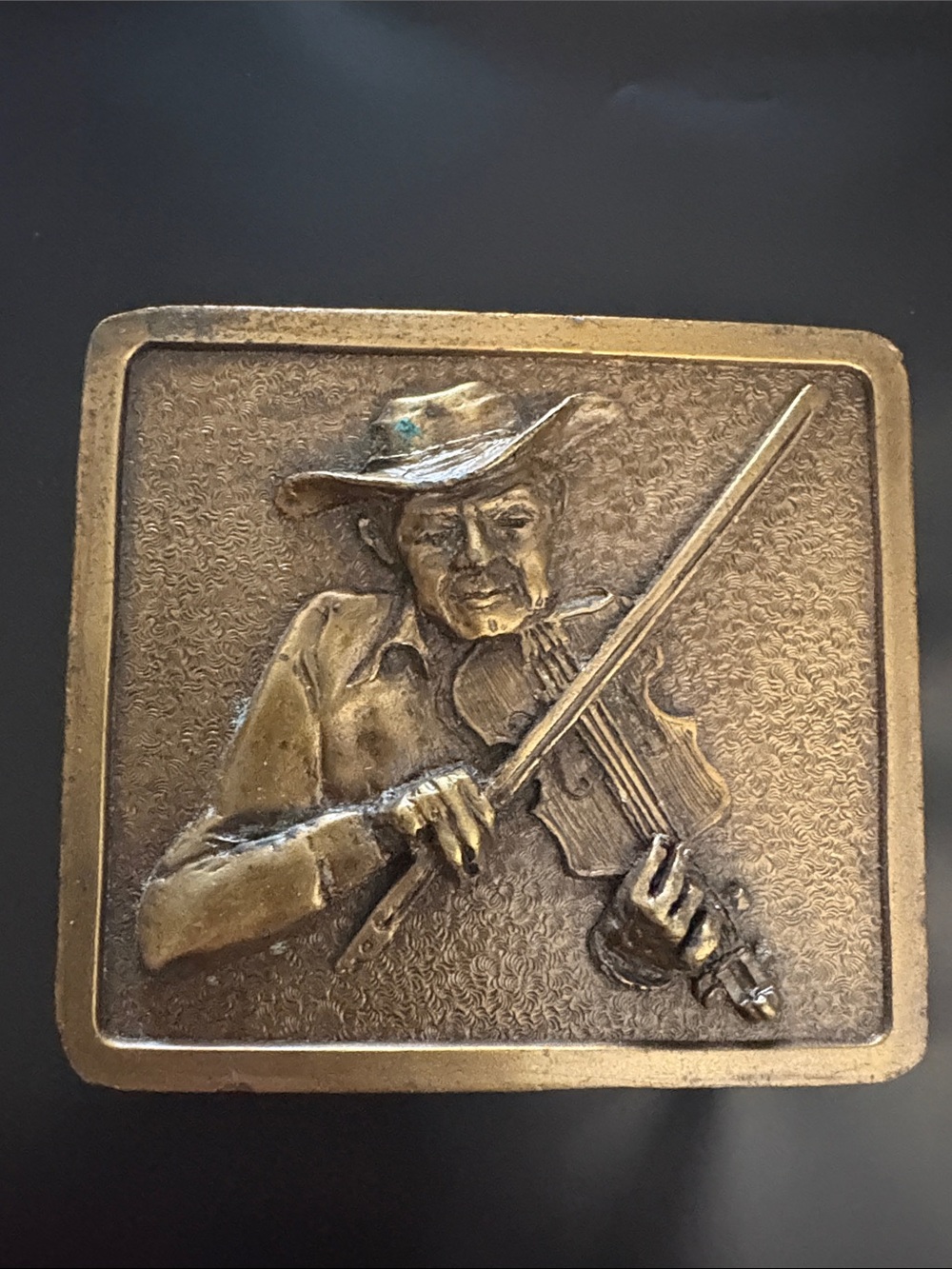 Antique Brass Fiddle Player Belt Buckle